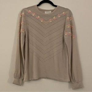 Molli Beige Long Sleeve Top with Pink Accents